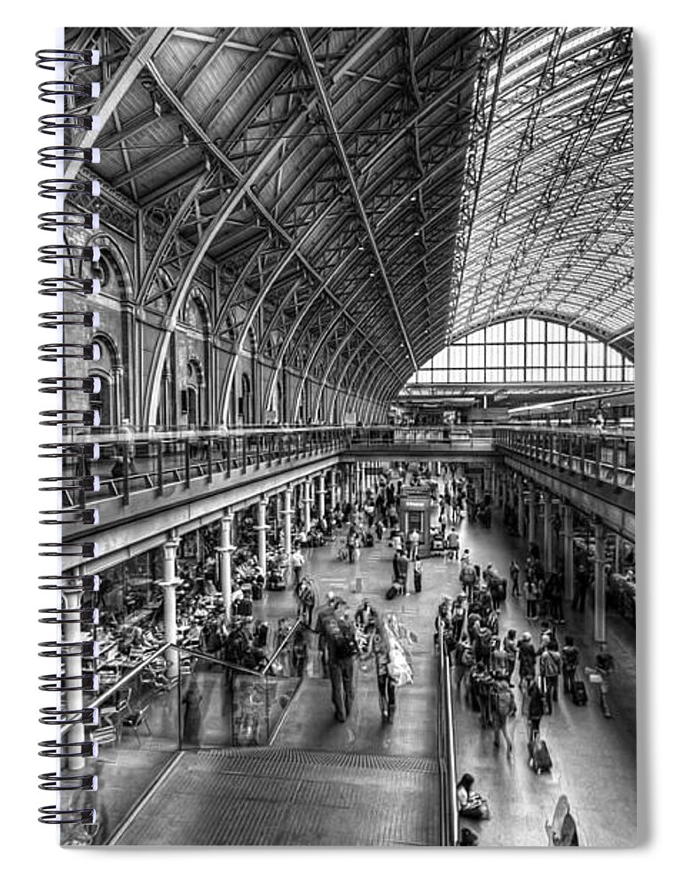 Art Spiral Notebook featuring the photograph London Train Station BW by Yhun Suarez