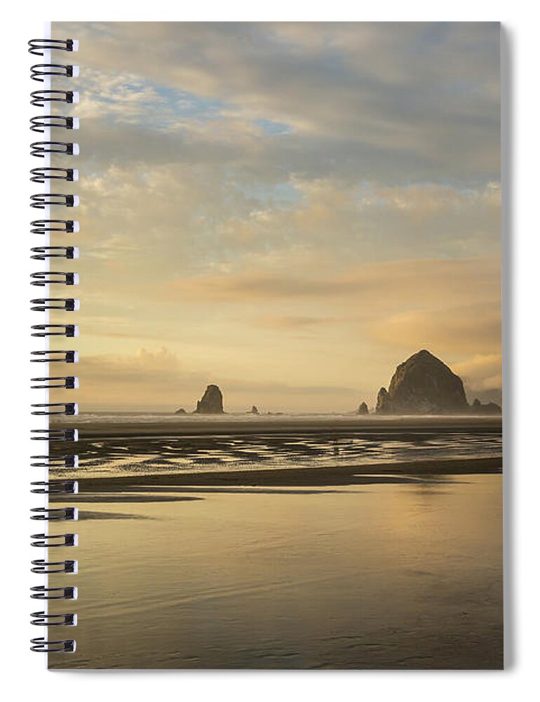 Cannon Beach Spiral Notebook featuring the photograph Sunset at Haystack rock by Paul Quinn