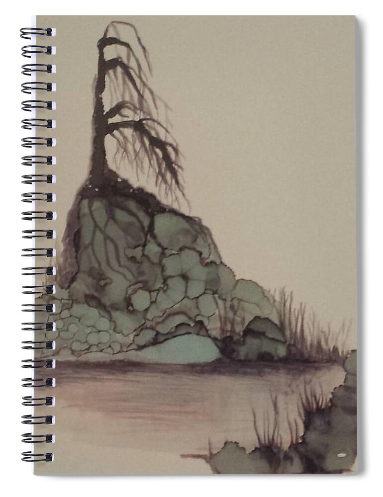 Alcohol Ink Spiral Notebook featuring the painting Lone Tree by Betsy Carlson Cross