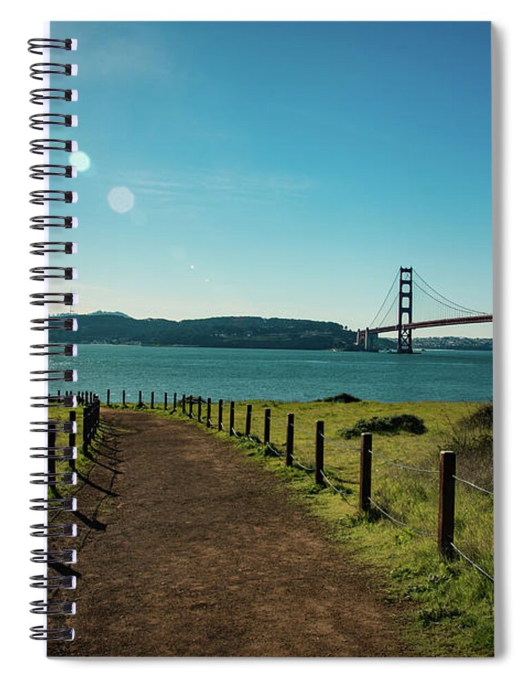 Bridge Spiral Notebook featuring the photograph Lonely path with the golden gate bridge in the background by Amanda Mohler