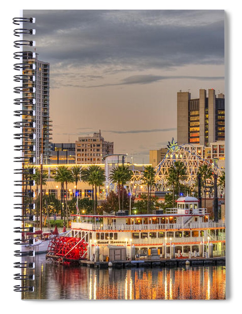 Shoreline Village Spiral Notebook featuring the photograph Long Beach Cityscape Sunset by David Zanzinger