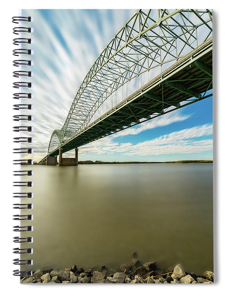 Long Exposure Spiral Notebook featuring the photograph long exposure of Hernando de Soto Bridge by Mati Krimerman