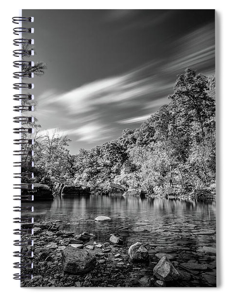 Arkansas Spiral Notebook featuring the photograph Long exposure richland creek in Black and White by Mati Krimerman