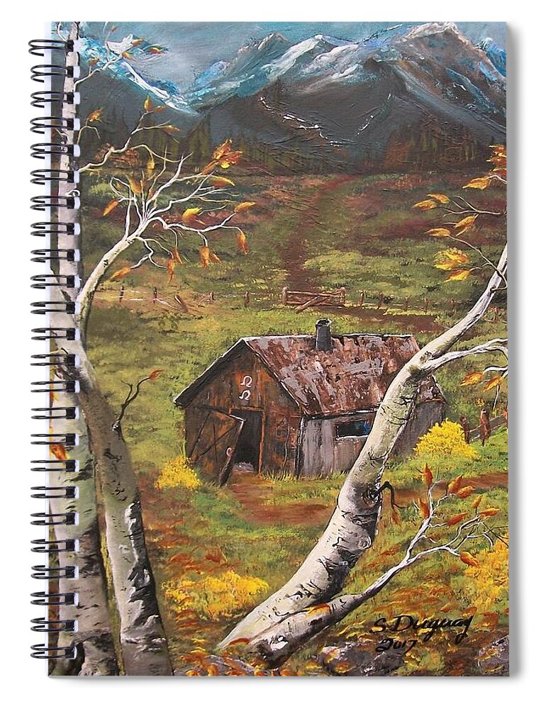 Cabin Long Spiral Notebook featuring the painting Still Standing by Sharon Duguay