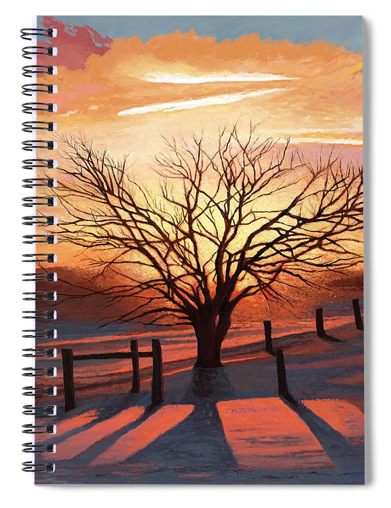 Tree Spiral Notebook featuring the painting Long Winter Shadows by Jackie Case