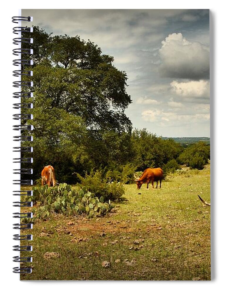 Longhorn Spiral Notebook featuring the digital art Longhorns of Texas by Linda Unger