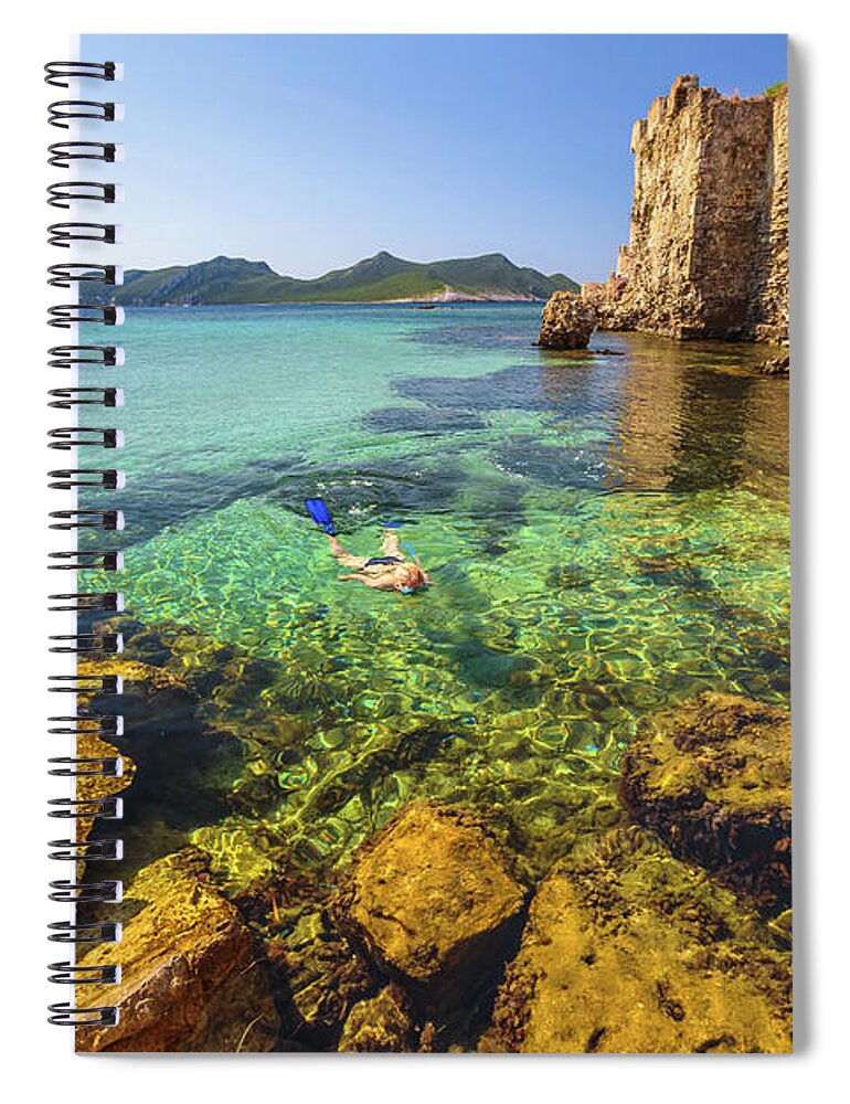 Woman Snorkeling Spiral Notebook featuring the photograph Looking For Fishes by Benny Marty