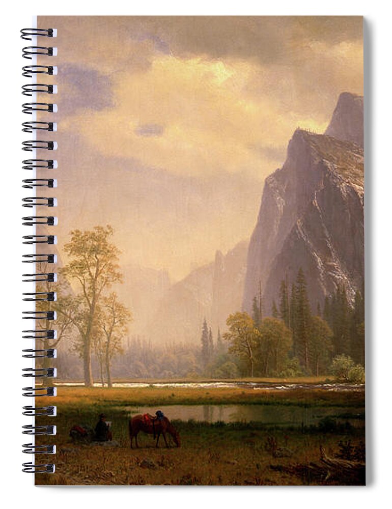Looking Spiral Notebook featuring the painting Looking Up the Yosemite Valley by Albert Bierstadt