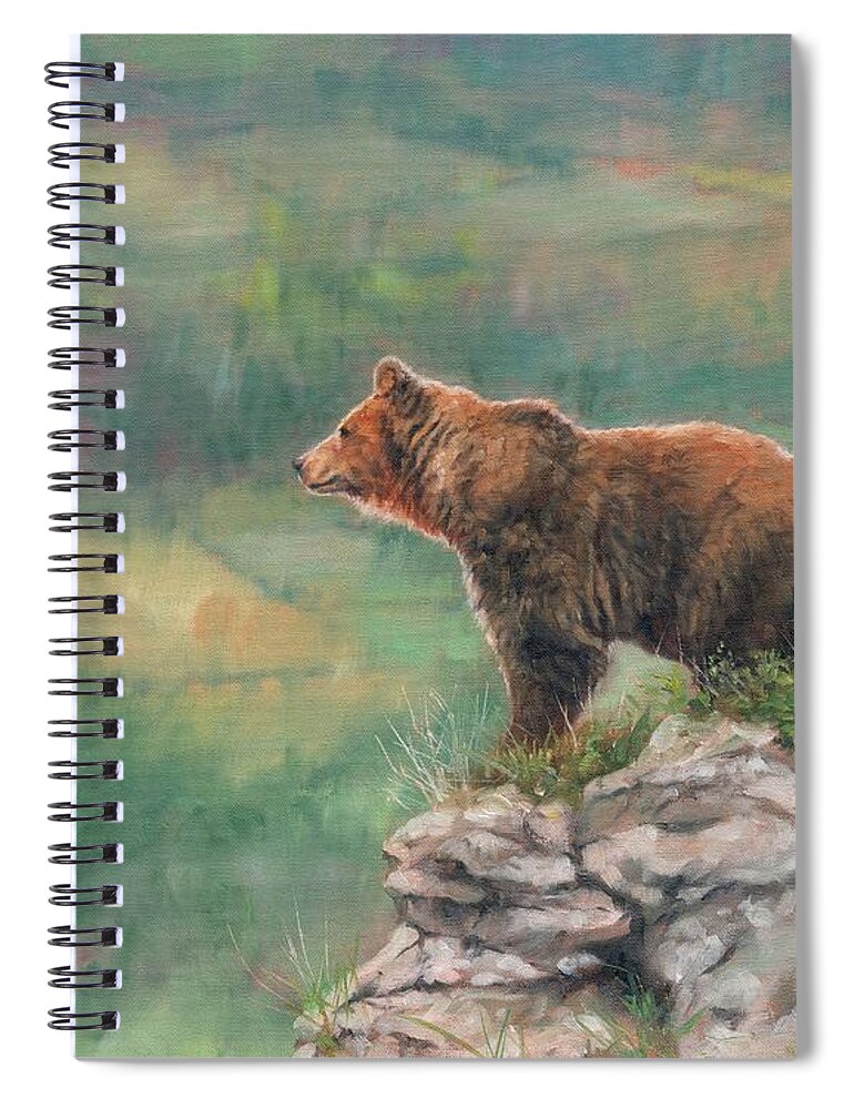 Bear Spiral Notebook featuring the painting Lookout by David Stribbling