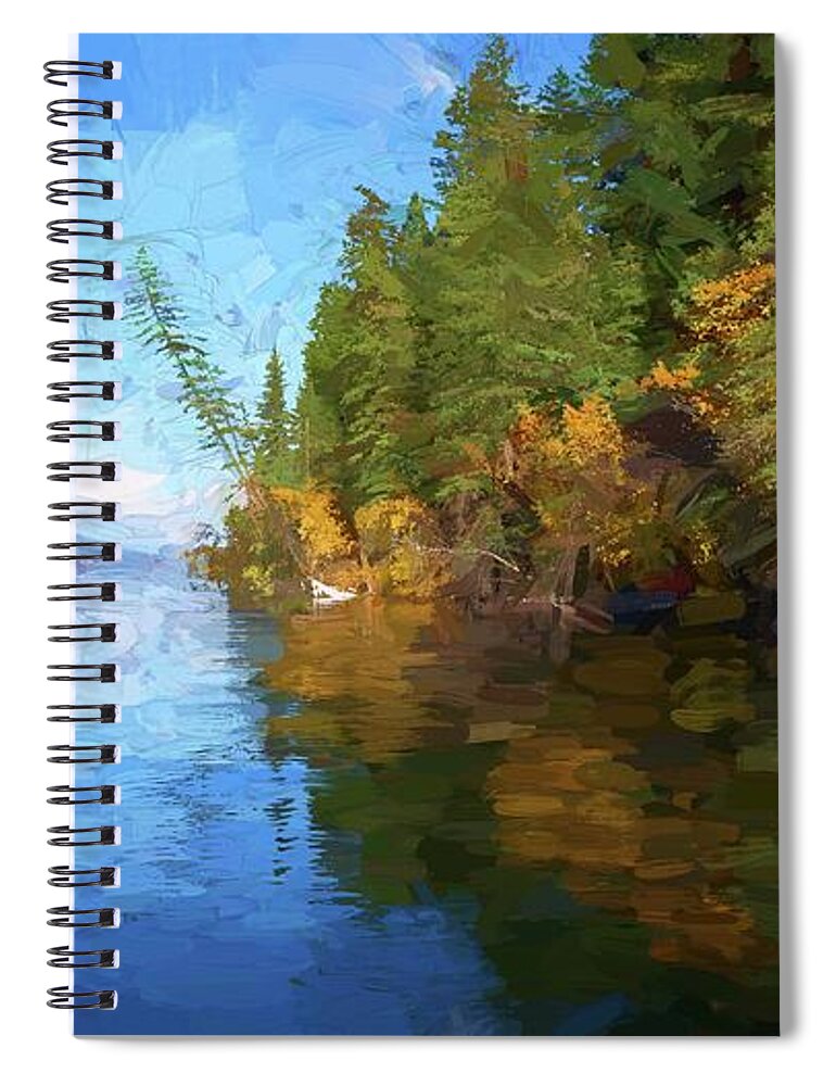 Photopainting Spiral Notebook featuring the photograph Loon Lake Autumn Oil Painting by Allan Van Gasbeck