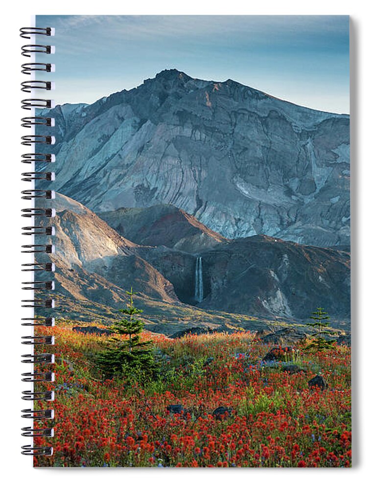 Mount St Helens Spiral Notebook featuring the photograph Loowit Falls Mount St Helens Wildflowers by Mike Reid