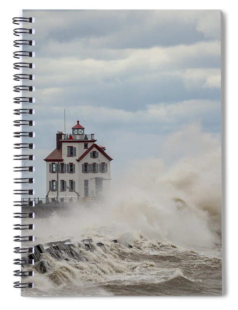 Jewel Of The Port Spiral Notebook featuring the photograph Lorain Ligthouse by Jack R Perry