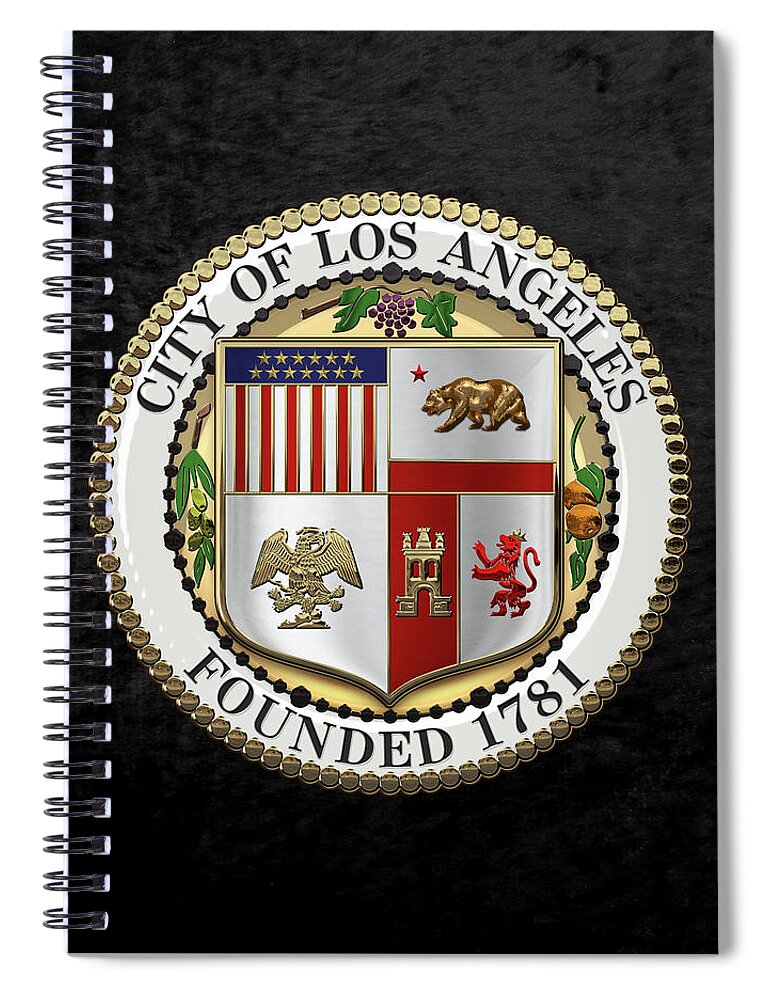 'cities Of The World' Collection By Serge Averbukh Spiral Notebook featuring the digital art Los Angeles City Seal over Black Velvet by Serge Averbukh