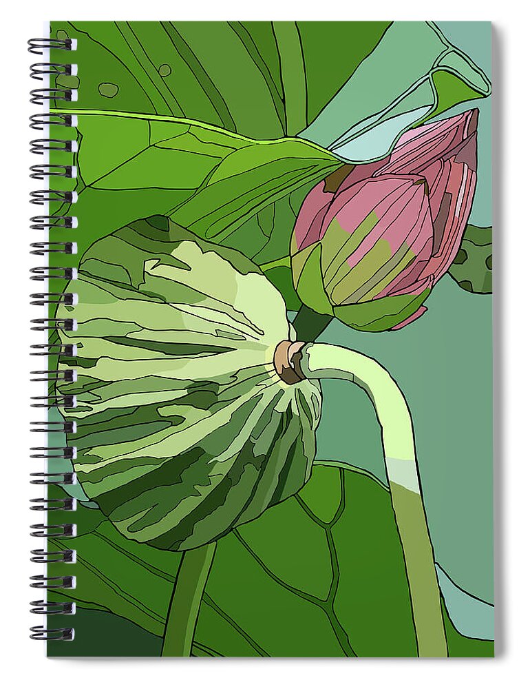 Lotus Spiral Notebook featuring the painting Lotus and Bud by Jamie Downs