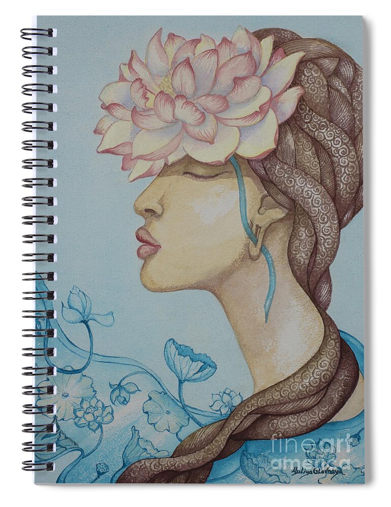 Lotus Spiral Notebook featuring the painting Lotus dream by Yuliya Glavnaya
