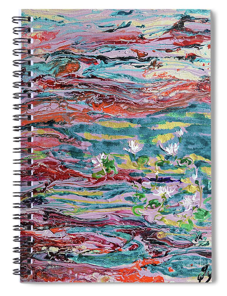  Spiral Notebook featuring the painting Lotus Pond by Jyotika Shroff