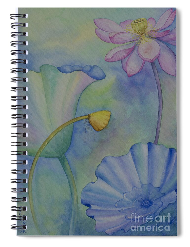Lotus Spiral Notebook featuring the painting Lotus. Right part for diptych design by Yuliya Glavnaya