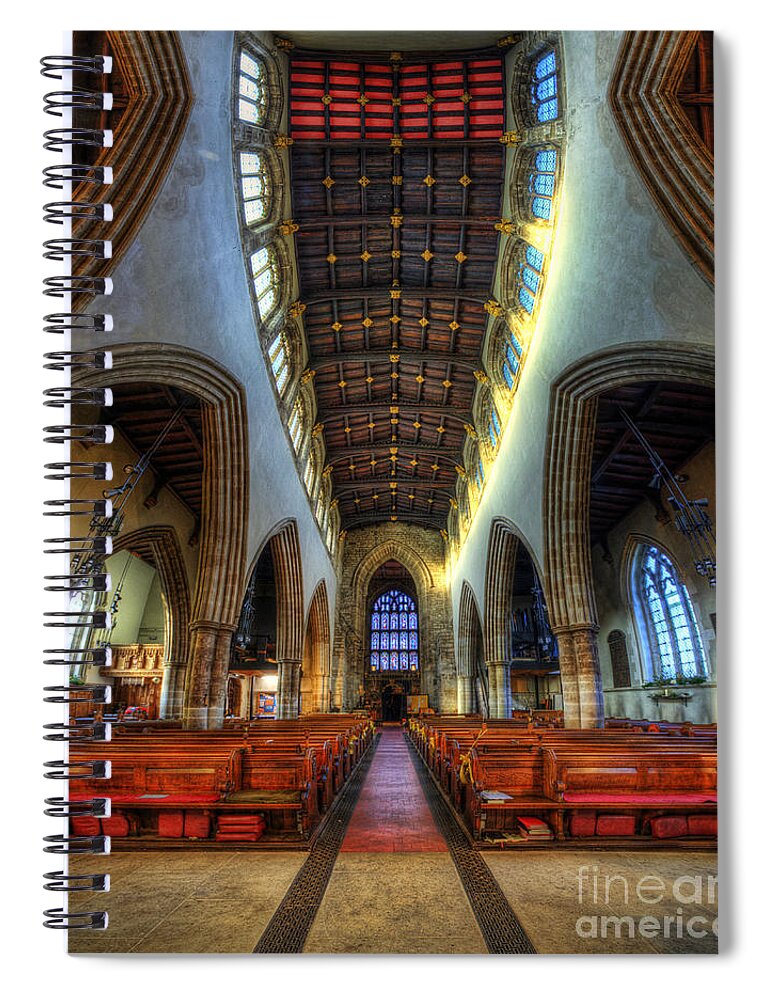 Yhun Suarez Spiral Notebook featuring the photograph Loughborough Church - Nave Vertorama by Yhun Suarez