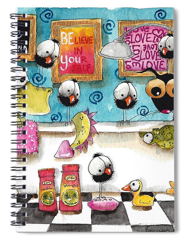 Whimsical Spiral Notebook featuring the painting Love Bathing by Lucia Stewart