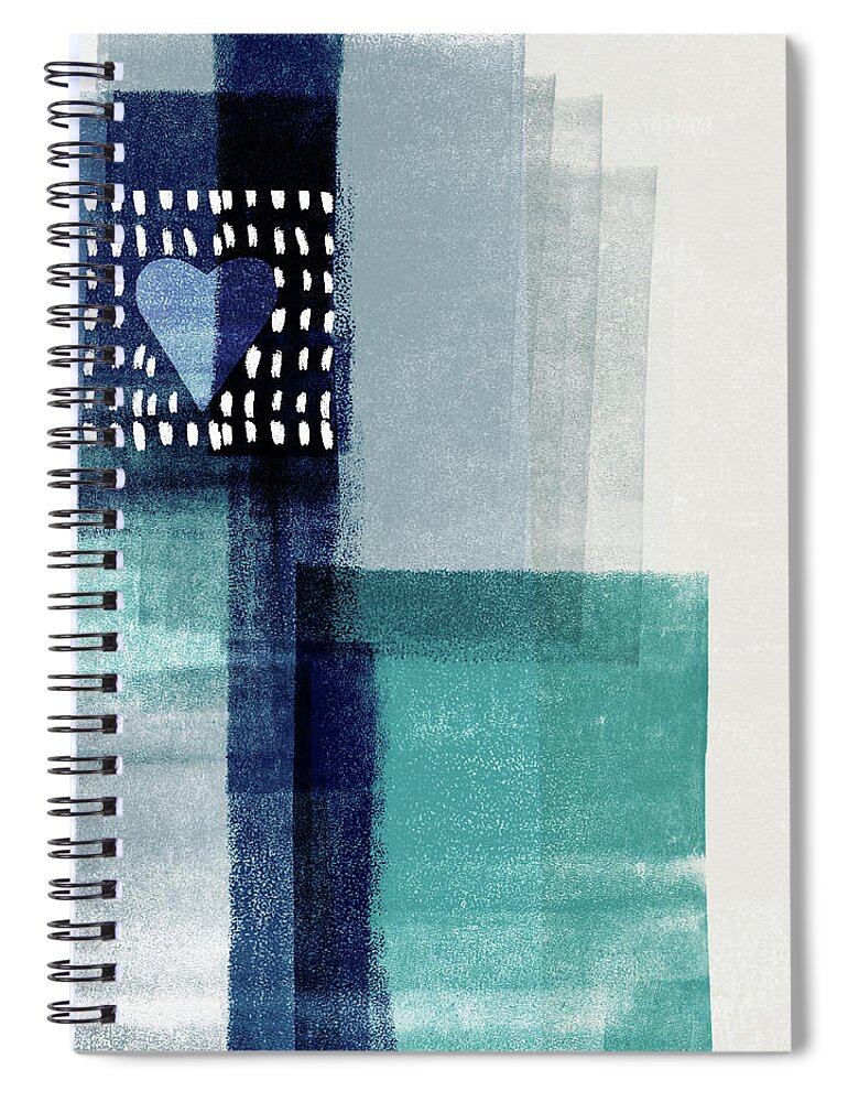 Minimal Spiral Notebook featuring the mixed media Love In Shades Of Blue- Abstract Art by Linda Woods by Linda Woods