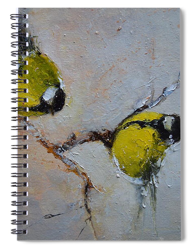 Russian Artists New Wave Spiral Notebook featuring the painting Lovely Chickadees by Igor Medvedev