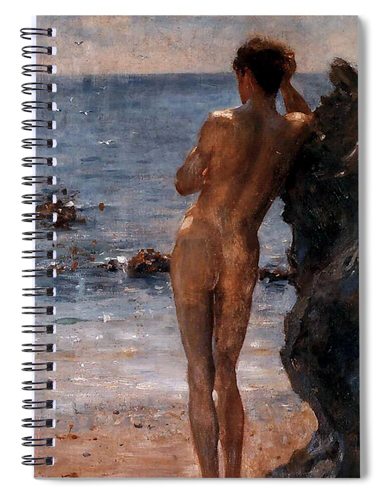 Lover Spiral Notebook featuring the painting Lover of the Sun by Henry Scott Tuke