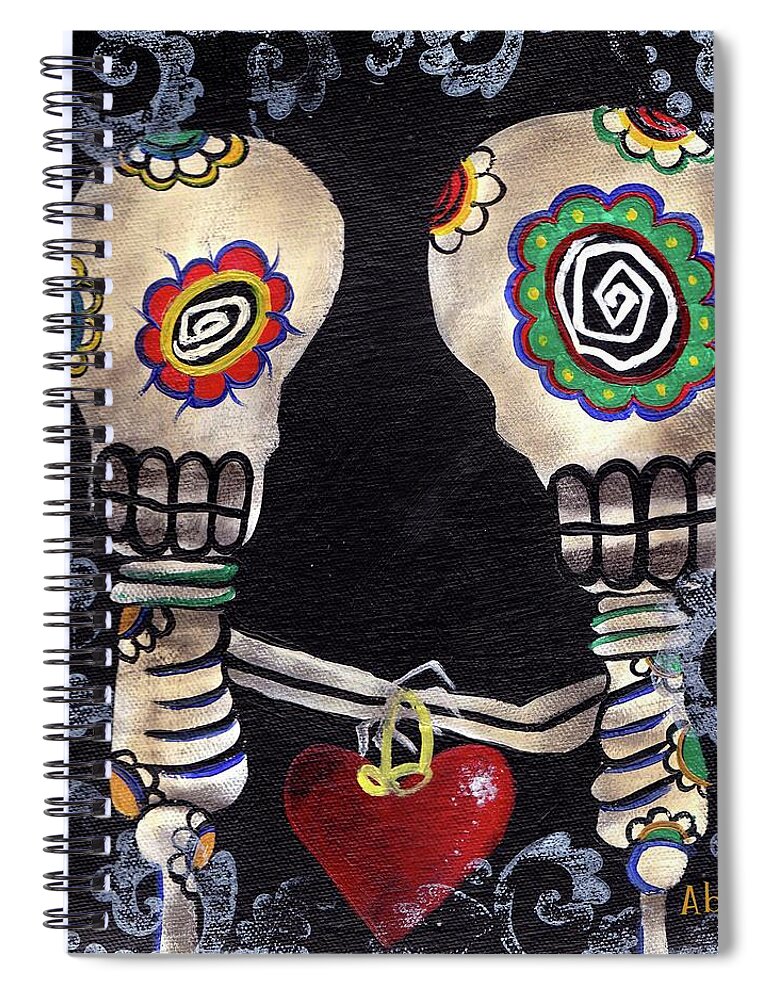 Day Of The Dead Spiral Notebook featuring the painting Lovers by Abril Andrade