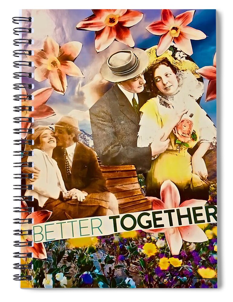 Collage Of Happy Couple Spiral Notebook featuring the mixed media Lovers Together by Joan Reese