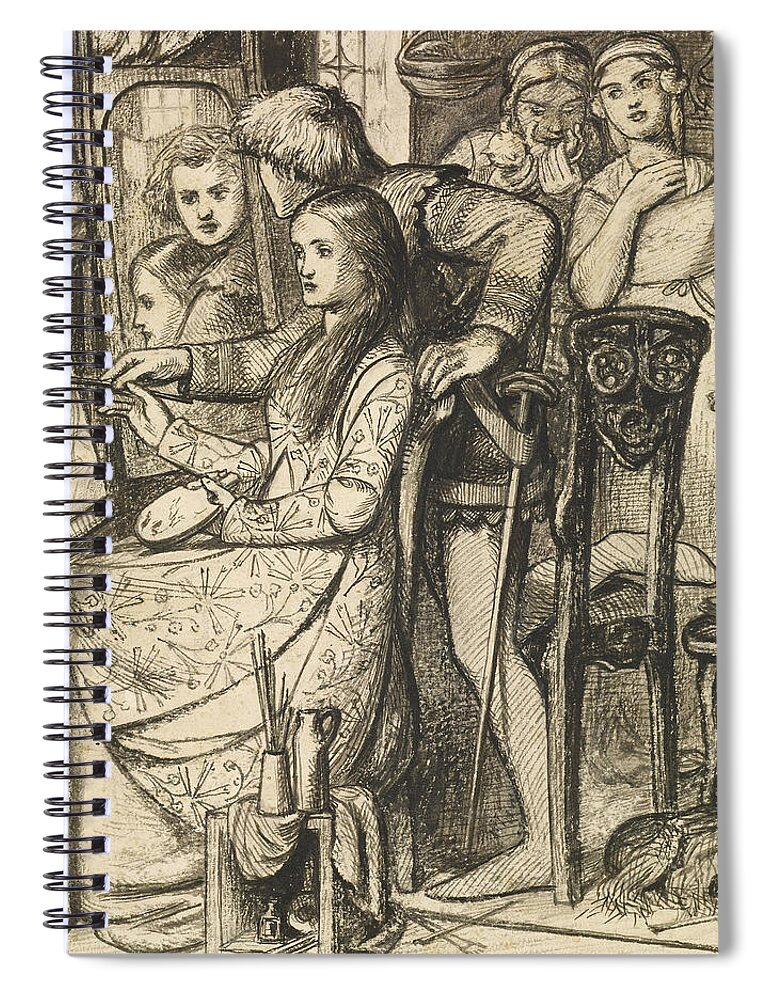 Dante Gabriel Rossetti Spiral Notebook featuring the drawing Love's Mirror or a Parable of Love by Dante Gabriel Rossetti
