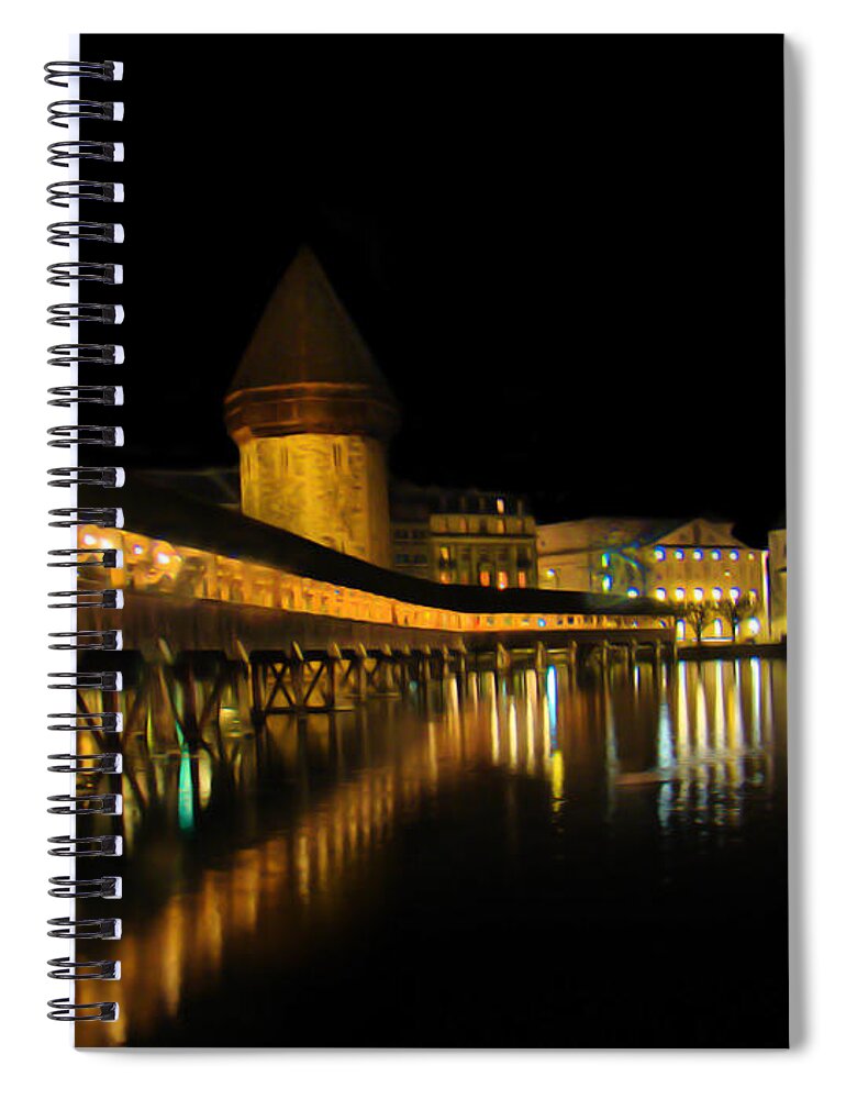 Lake Spiral Notebook featuring the photograph Lucerne Night Beauty II - Painting by Al Bourassa