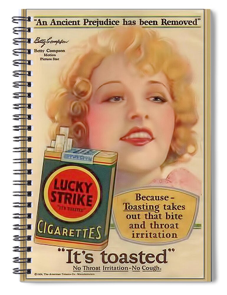 1929 Lucky Strike Poster Staley Art Add Advertisement Magazine Vintage Roaring 20s Cigarettes Smoking Tobacco Toasted Pack Spiral Notebook featuring the digital art Lucky Strike Poster by Chuck Staley