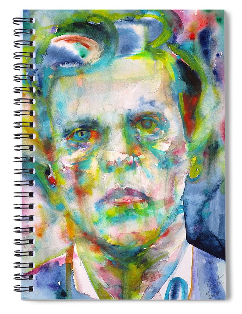 Wittgenstein Spiral Notebook featuring the painting LUDWIG WITTGENSTEIN - watercolor portrait.3 by Fabrizio Cassetta