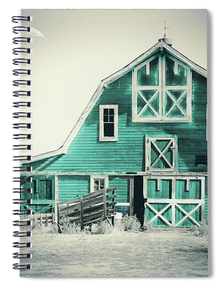 Barn Spiral Notebook featuring the painting Luna Barn Teal by Mindy Sommers