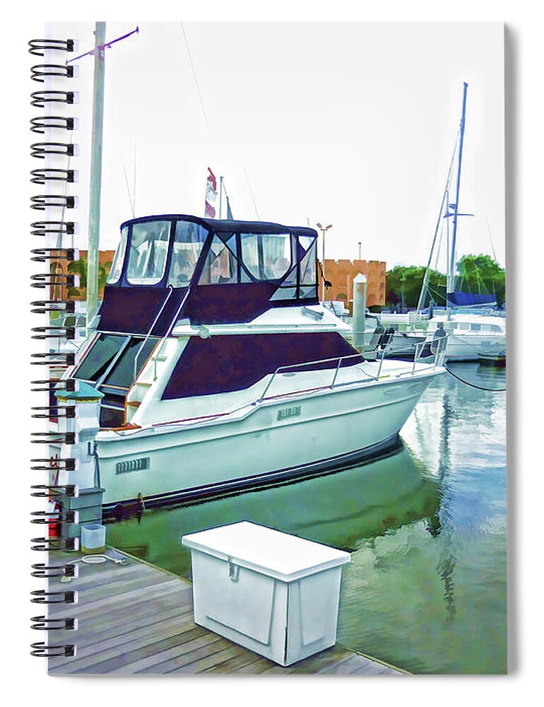 Luxury Yachts At Portsmouth Virginia Spiral Notebook featuring the painting Luxury yachts at Portsmouth Virginia 28 by Jeelan Clark