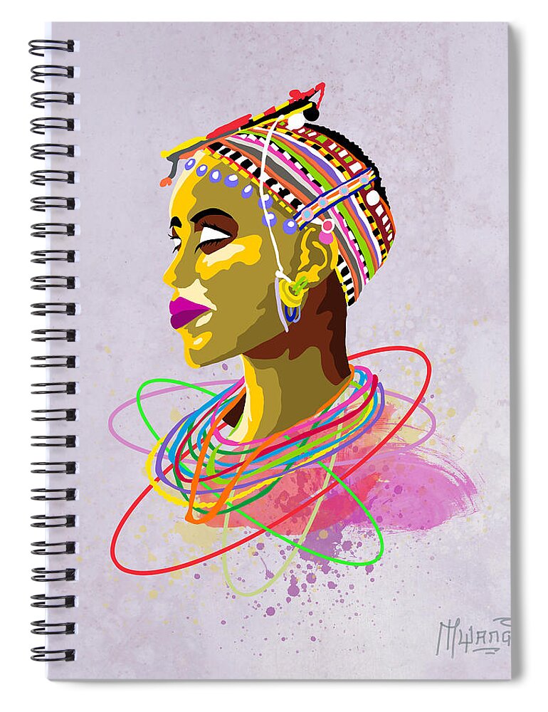 Men Spiral Notebook featuring the painting Maasai Beauty by Anthony Mwangi