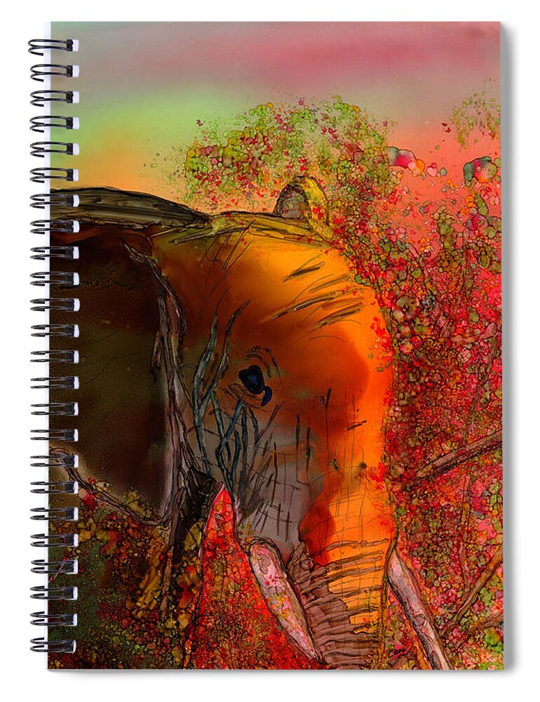 Elephant Spiral Notebook featuring the painting Maasai Mara Elephant by Eunice Warfel