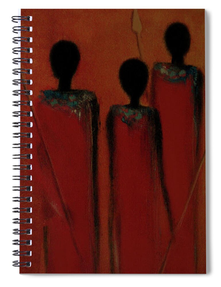 Maasai Spiral Notebook featuring the painting Maasai Trio by David Dehner