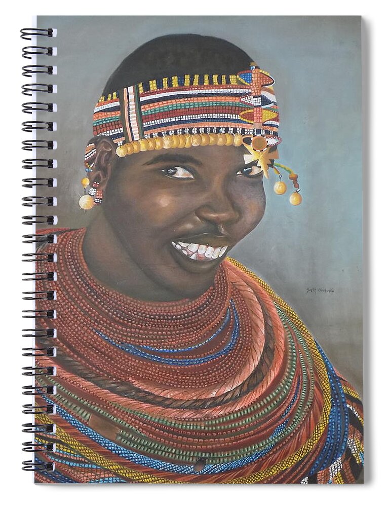 Colorful Paintings Spiral Notebook featuring the painting Maasai Woman by Olaoluwa Smith