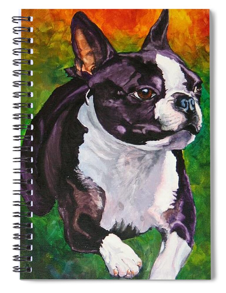 Boston Terrier Spiral Notebook featuring the painting Mach Ellie by Susan Herber