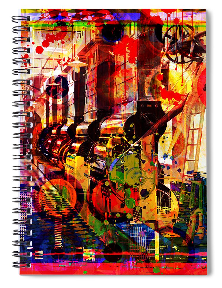 Digital Photographic Vector Montage Spiral Notebook featuring the painting Machine Age-1 by Gary Grayson