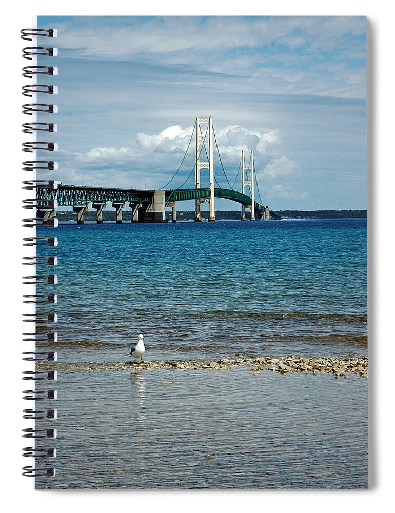 Usa Spiral Notebook featuring the photograph Mackinac Bridge private seagull Beach by LeeAnn McLaneGoetz McLaneGoetzStudioLLCcom