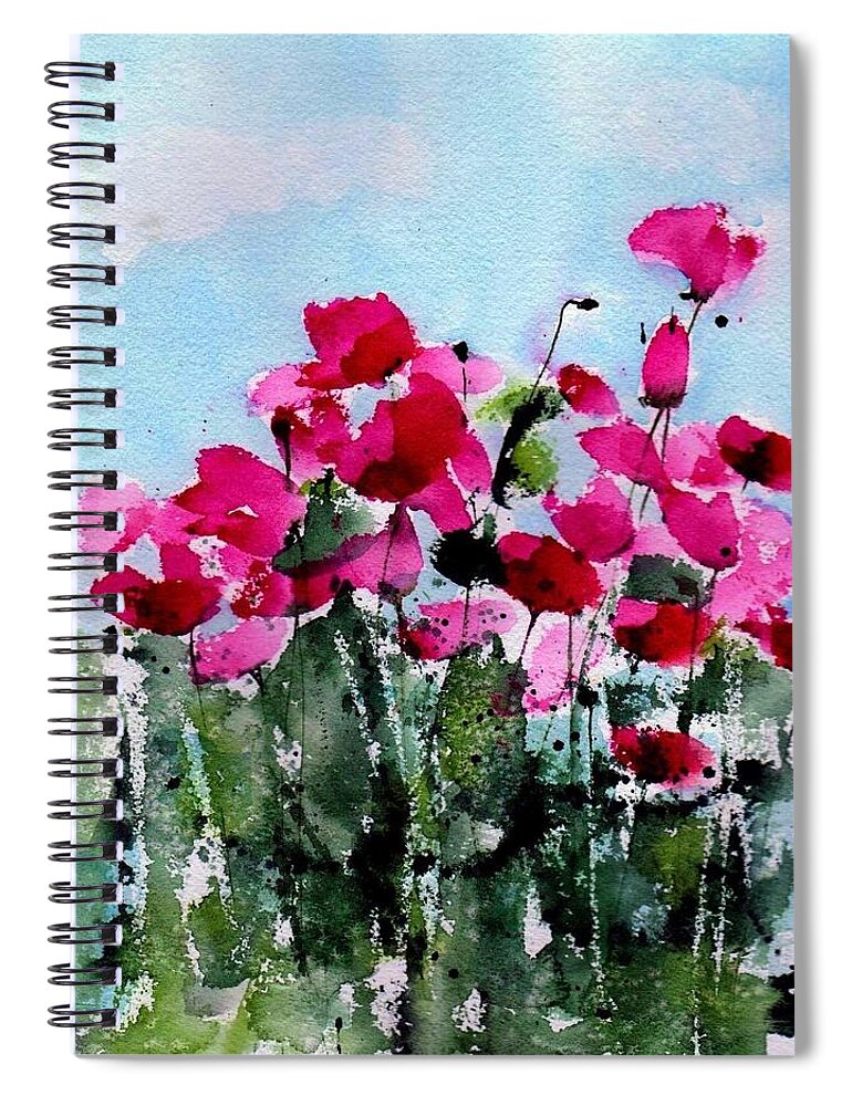 Poppies Spiral Notebook featuring the painting Maddy's Poppies by Anne Duke