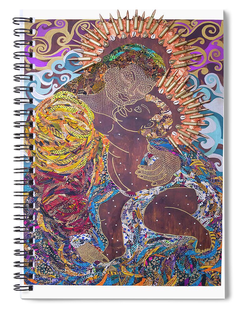 Madonna And Child Spiral Notebook featuring the tapestry - textile Madonna and Child The Sacred and Profane by Apanaki Temitayo M