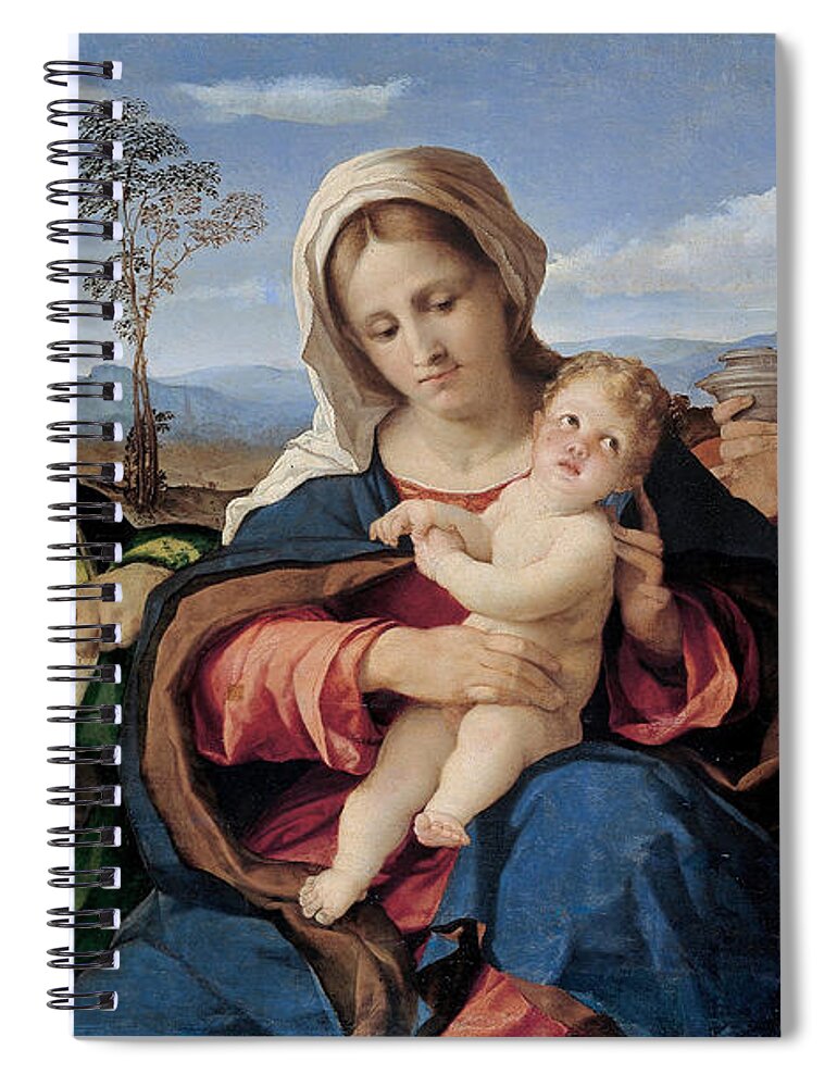Palma Vecchio Spiral Notebook featuring the painting Madonna and Child with Saint John the Baptist and Magdalene by Palma Vecchio