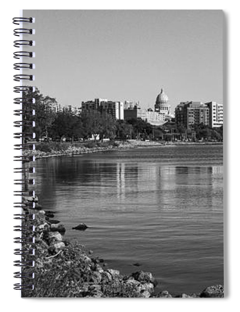 Capitol Spiral Notebook featuring the photograph Madison Skyline from John Nolan Drive - Black and White by Steven Ralser