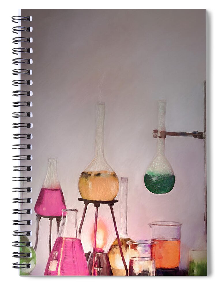 Beakers Spiral Notebook featuring the painting Magical Beakers by Portraits By NC