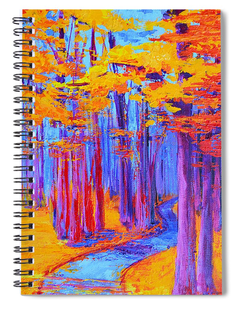 Magical Path - Enchanted Forest Collection - Modern Impressionist Landscape Art - Palette Knife Work Spiral Notebook featuring the painting Magical Path - Enchanted Forest Collection - Modern Impressionist Landscape Art - Palette Knife work by Patricia Awapara