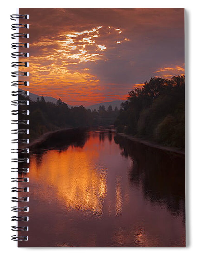 Magnificent Clouds Over Rogue River Oregon At Sunset Fine Art Photography Print Spiral Notebook featuring the photograph Magnificent Clouds Over Rogue River Oregon at Sunset by Jerry Cowart