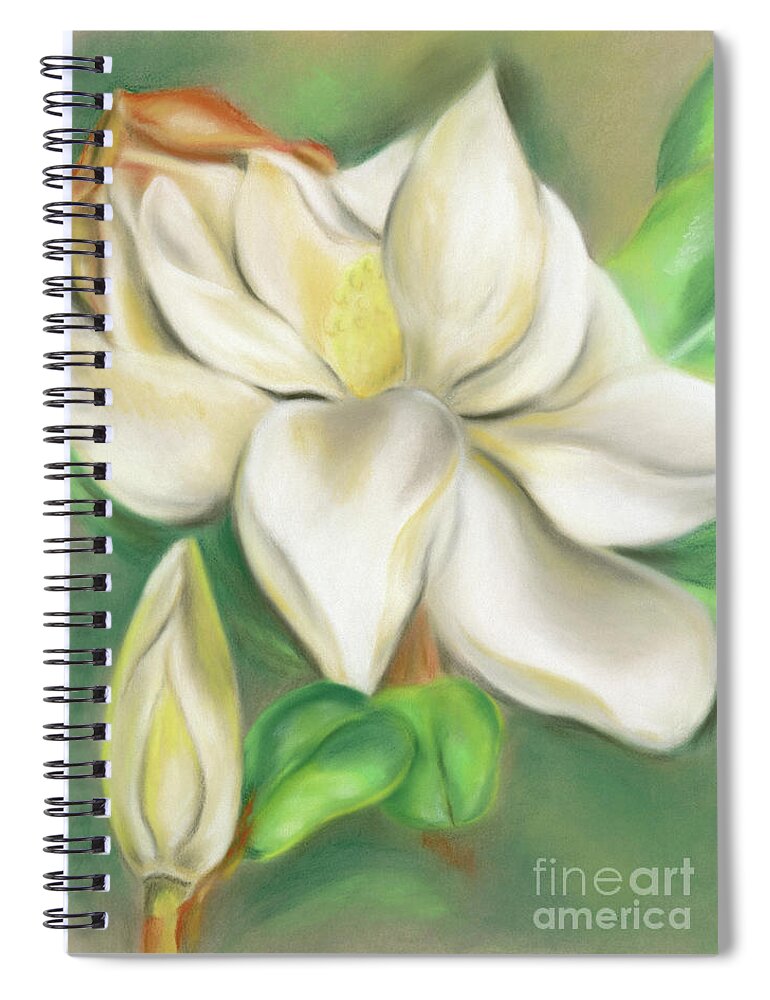 Botanical Spiral Notebook featuring the pastel Magnolia Blossom and Bud by MM Anderson