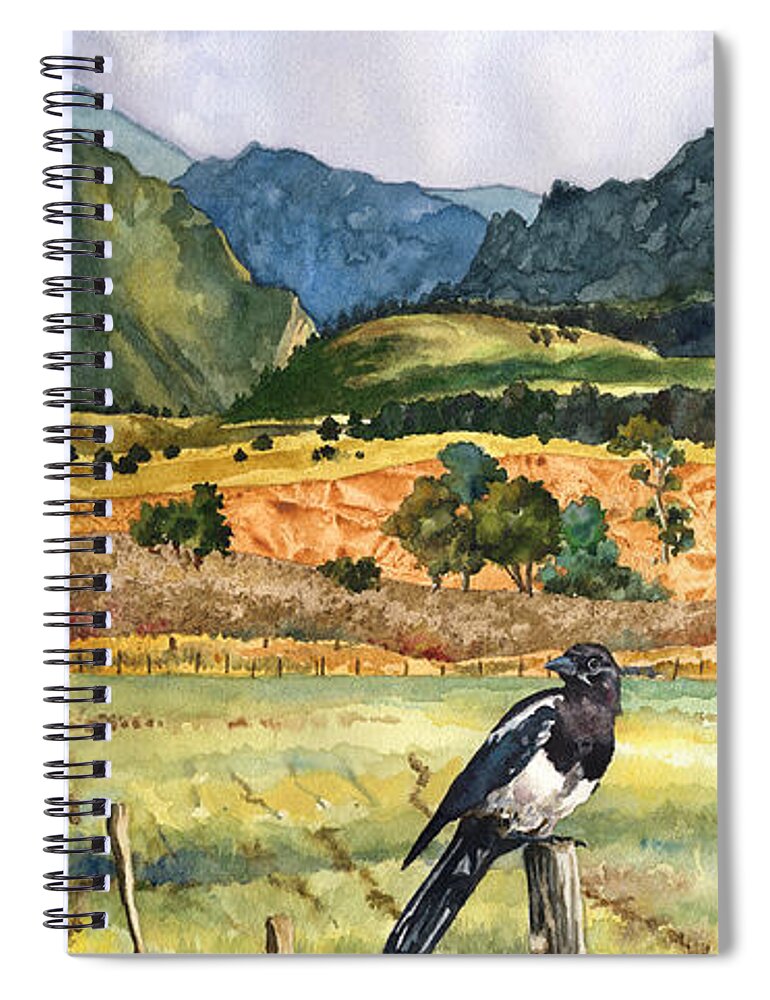 Magpie Painting Spiral Notebook featuring the painting Magpie by Anne Gifford